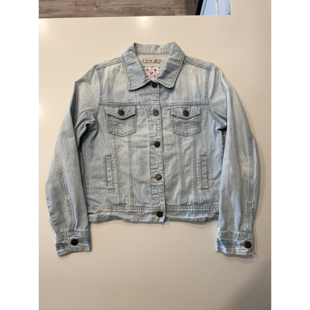 Denim Co Light Wash Denim Jacket UK 14 Light Blue Floral Lining Button